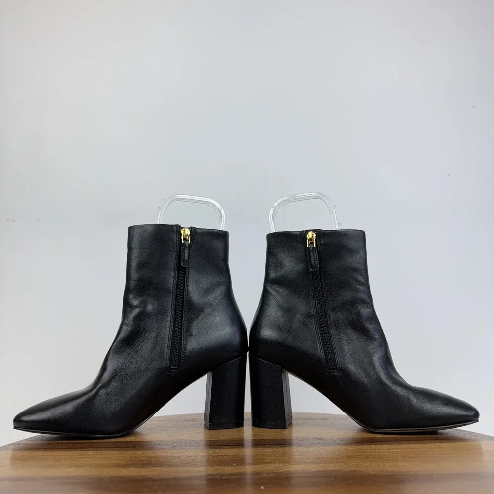Womens Cole Haan Chrystie Square Toe Black Leather 75mm Ankle Booties Size 6.5 B